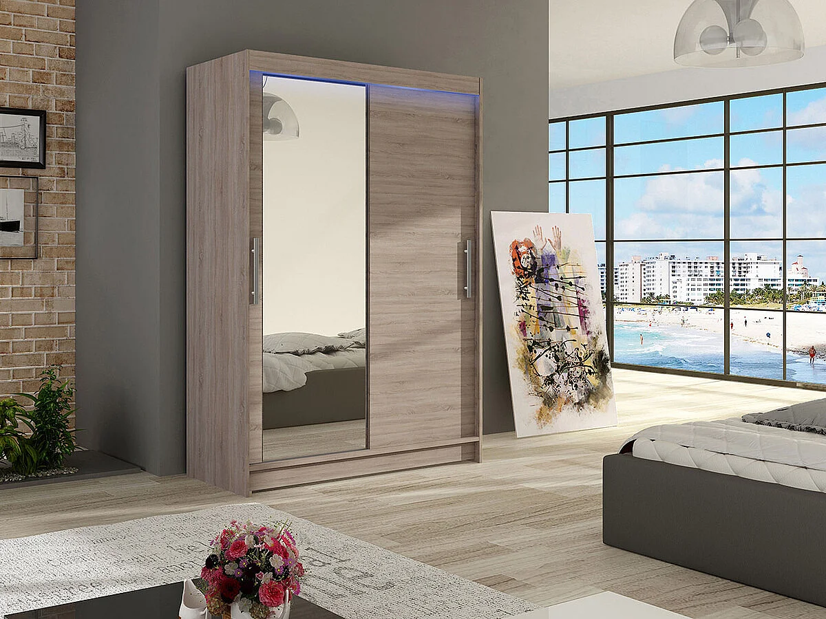 Armoire Closico 128, Truffe chêne, 200x120x58cm, Portes d'armoire: Coulissantes