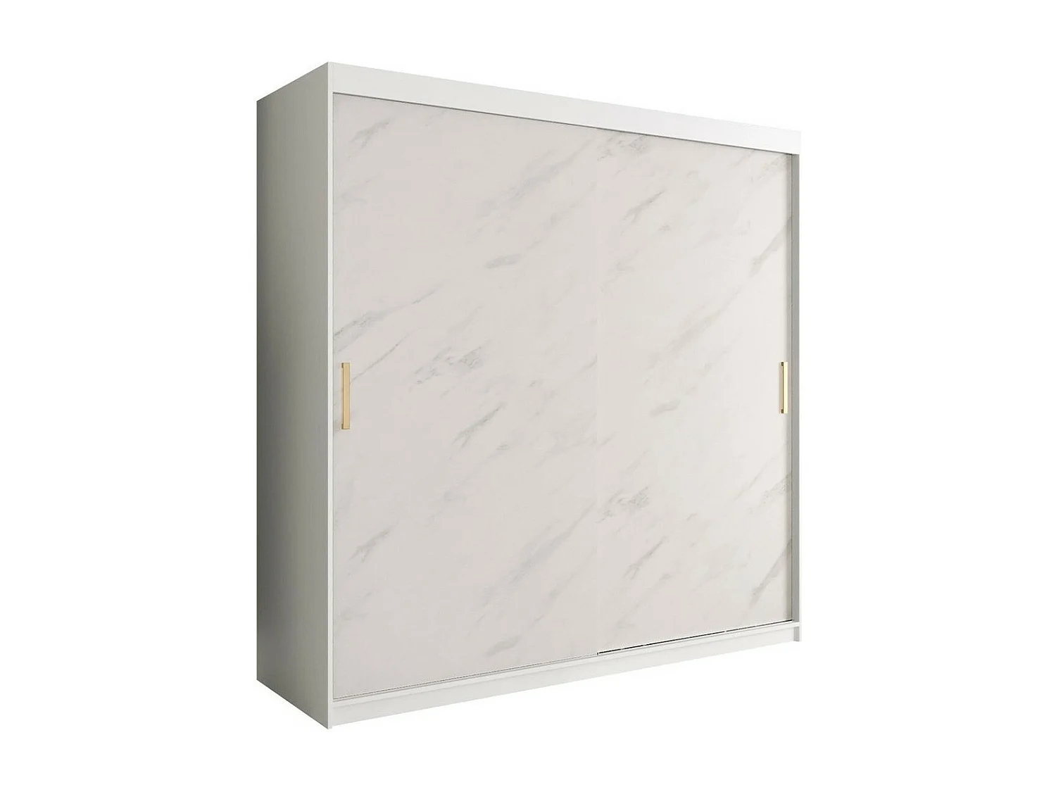 Armoire Hartford 250, Mat blanc|Marbre blanc, 200x200x62cm, Nombre d'étagères: 9