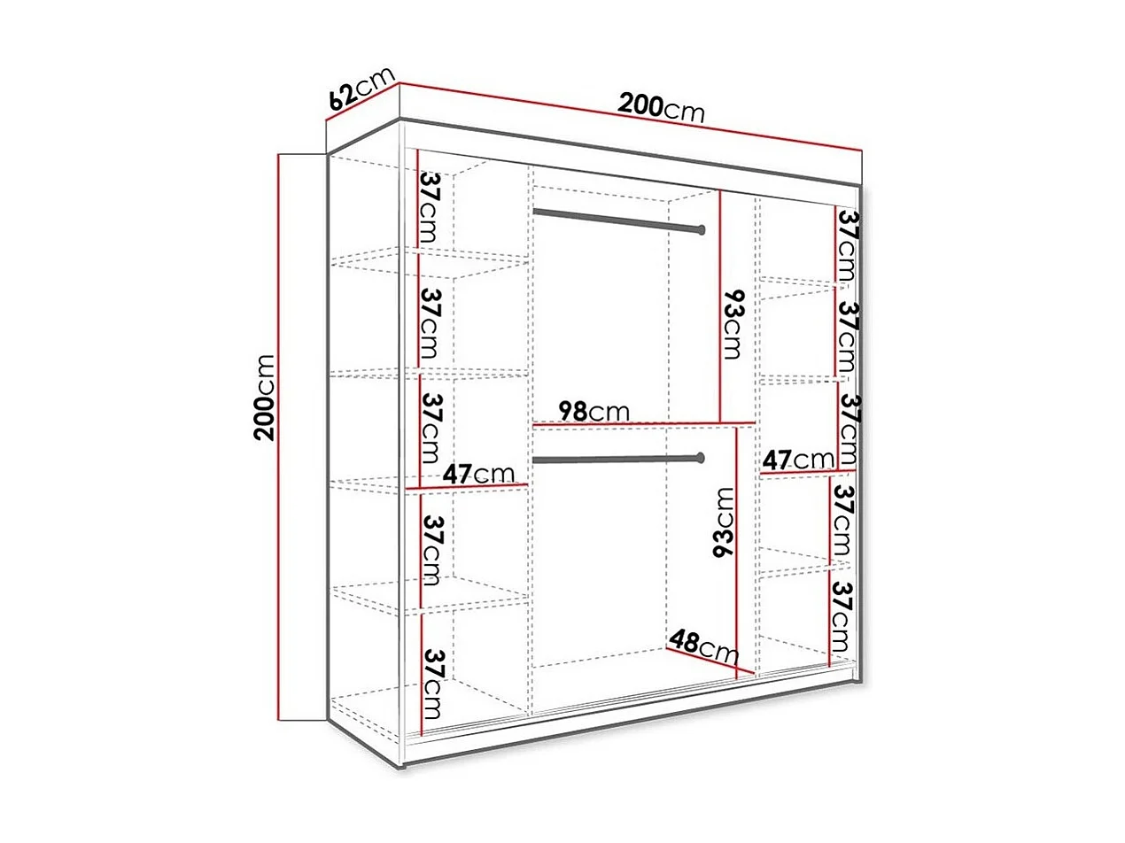 Armoire Hartford 250, Mat blanc|Marbre blanc, 200x200x62cm, Nombre d'étagères: 9