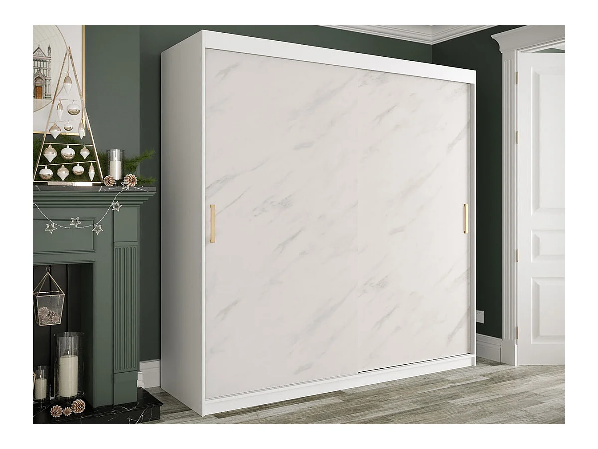 Armario Hartford 250, Mármol blanco|Mate blanco, 200x200x62cm, Número de estantes: 9