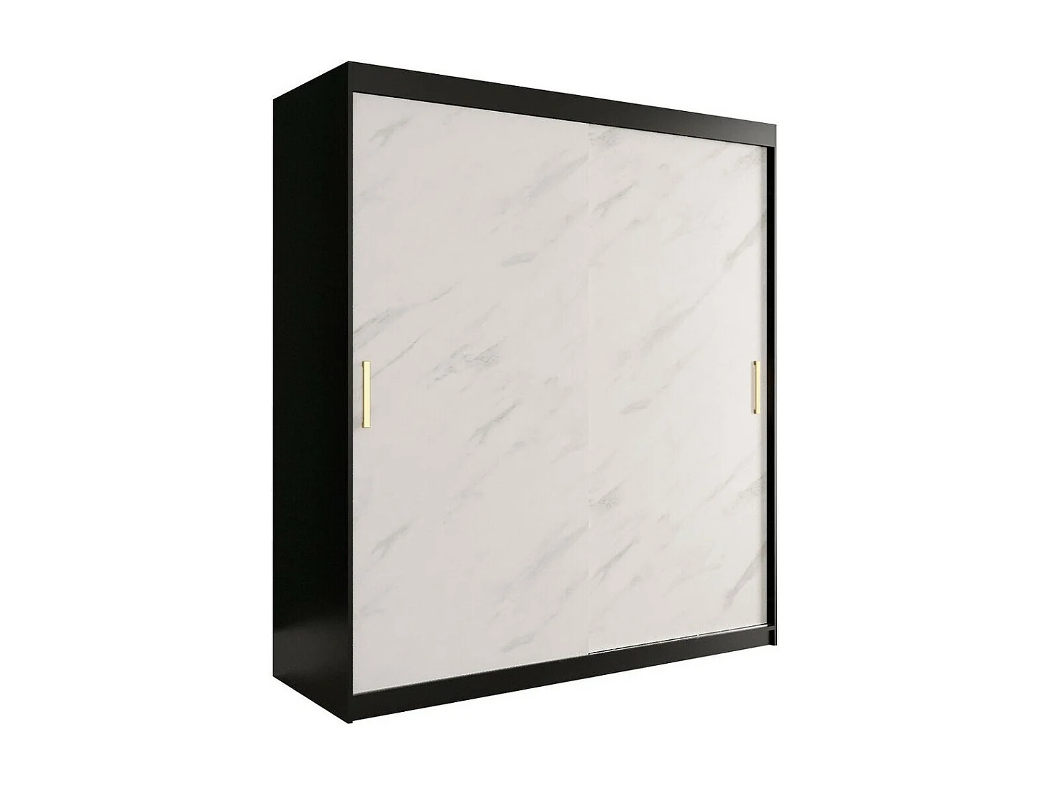 Armadio Hartford 249, Nero opaco|Marmo bianco, 200x180x62cm, Porte armadi: Scorrevoli
