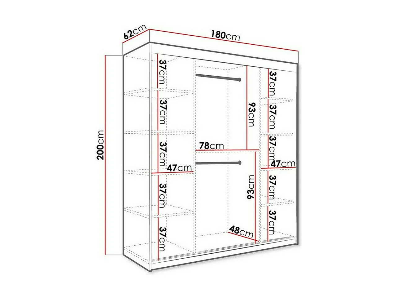 Armadio Hartford 249, Nero opaco|Marmo bianco, 200x180x62cm, Porte armadi: Scorrevoli
