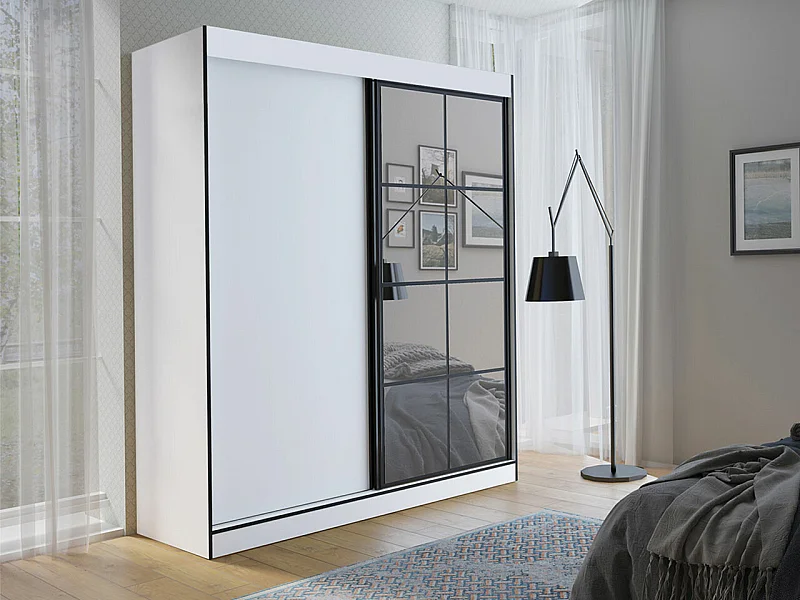 Armario Toledo 118, Negro|Blanco, 216x180x65cm, Puertas de armario: Correderas