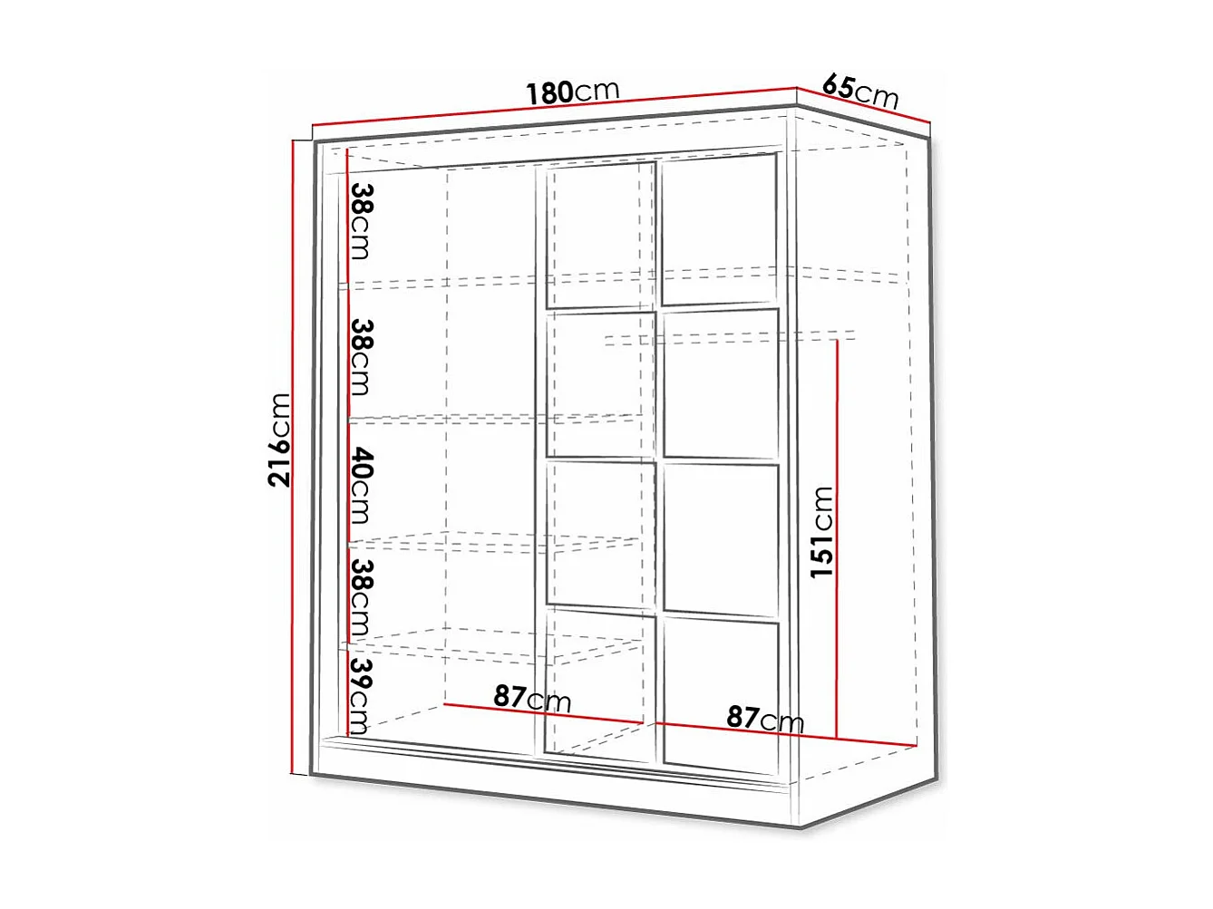Armario Toledo 118, Negro|Blanco, 216x180x65cm, Puertas de armario: Correderas