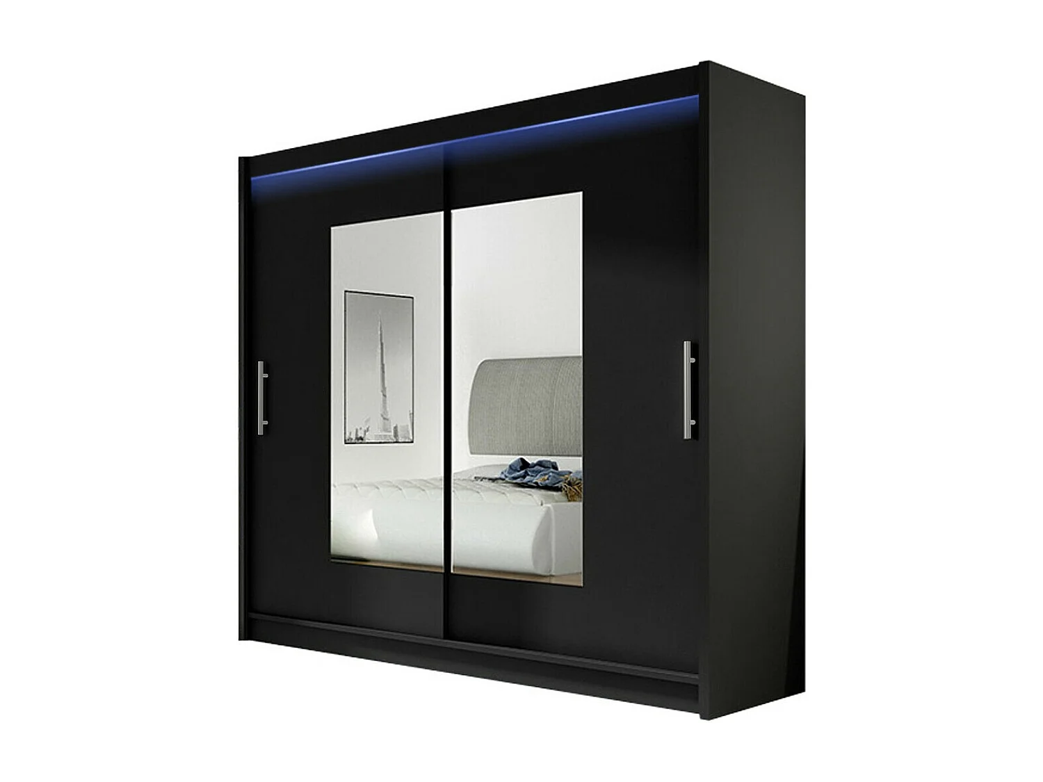 Armoire Closico 106, Noir, 215x180x58cm, Portes d'armoire: Coulissantes