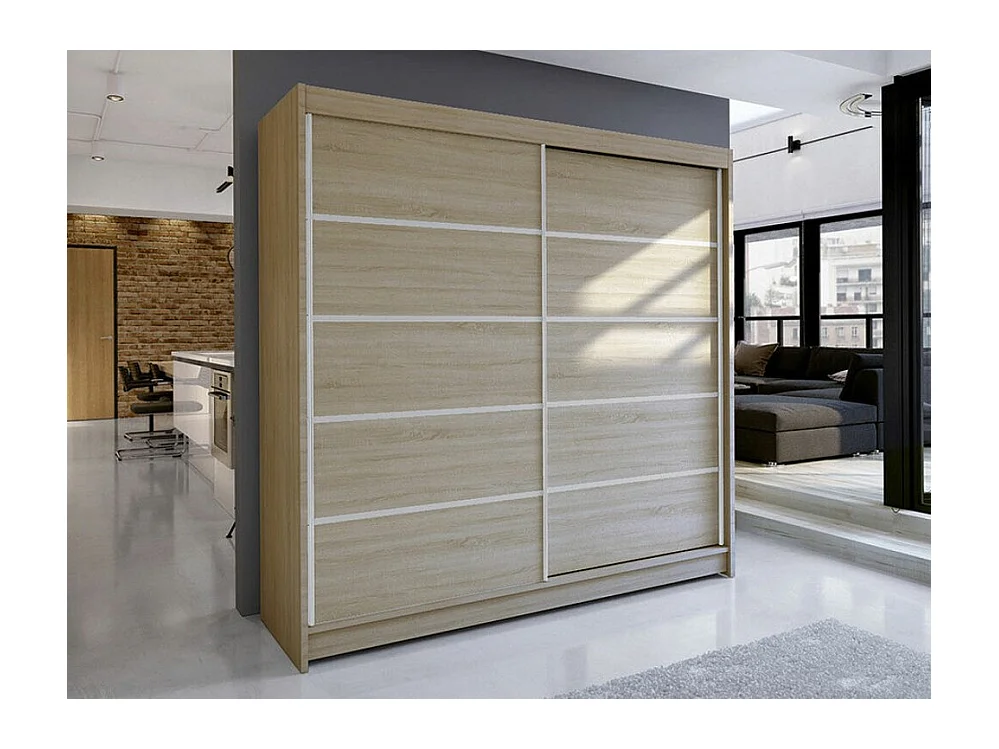 Armoire Closico 153, Sonoma chêne, 215x180x58cm, Portes d'armoire: Coulissantes