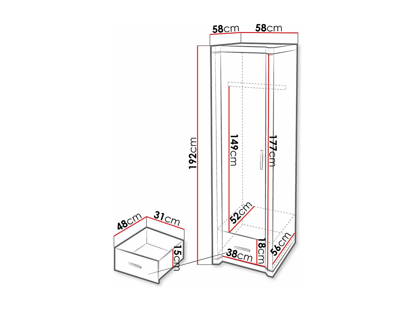 Armadio Lorelie 117, Sonoma quercia, 192x58x58cm, Porte armadi: Battenti