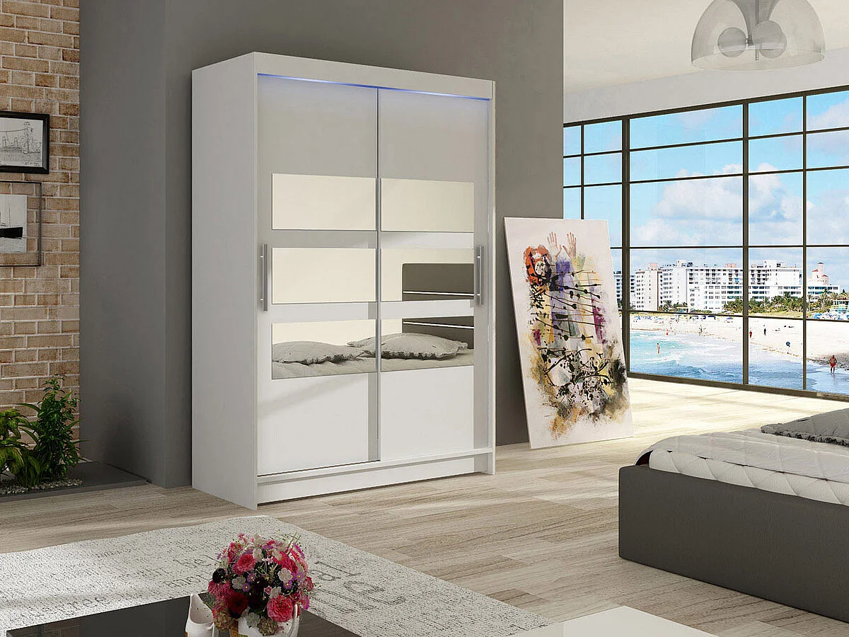 Armoire Closico 109, Blanc, 200x120x58cm, Portes d'armoire: Coulissantes