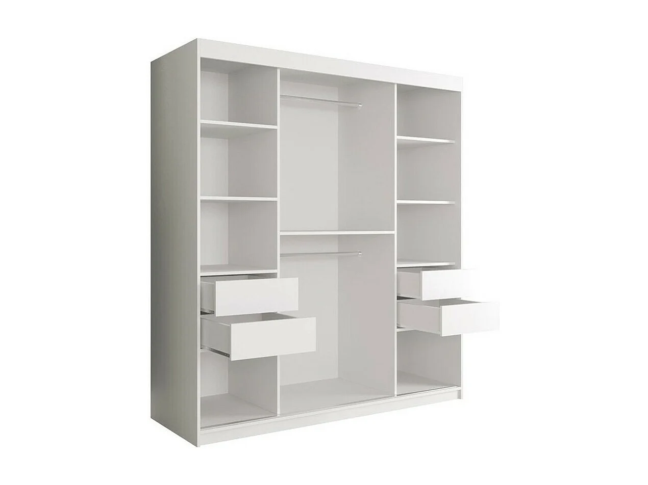 Armario Hartford 255, Mármol negro|Mate blanco, 200x180x62cm, Número de estantes: 7