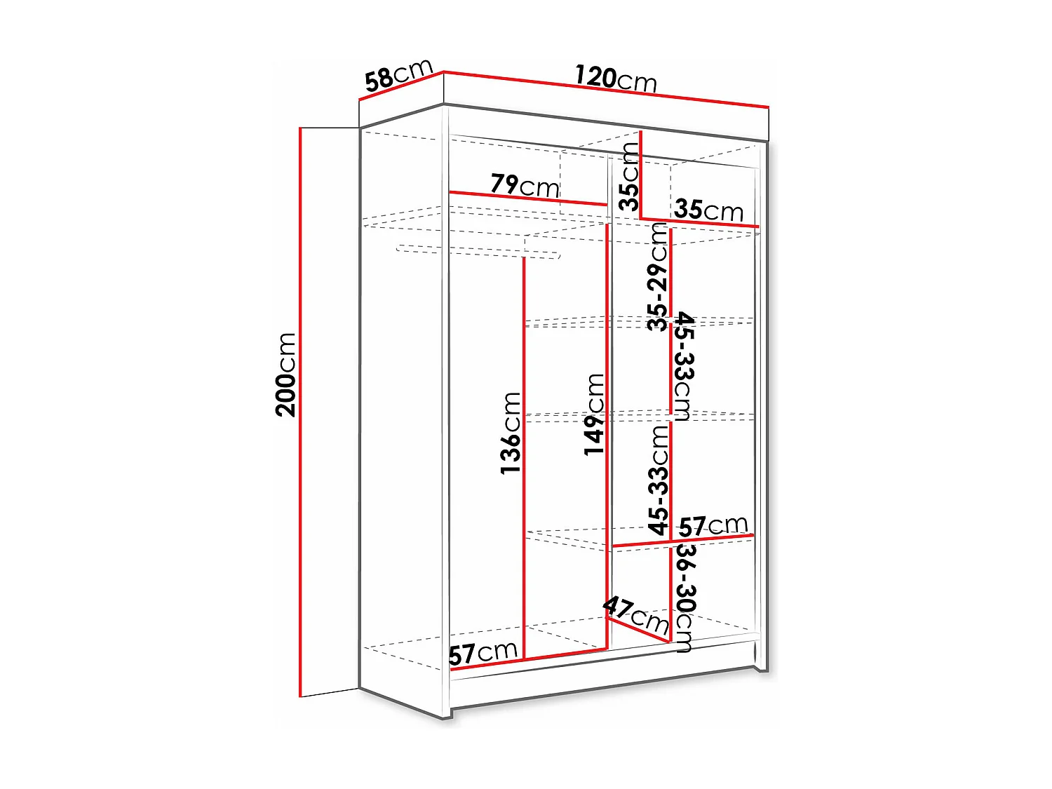 Armoire Closico 129, Noir, 200x120x58cm, Portes d'armoire: Coulissantes