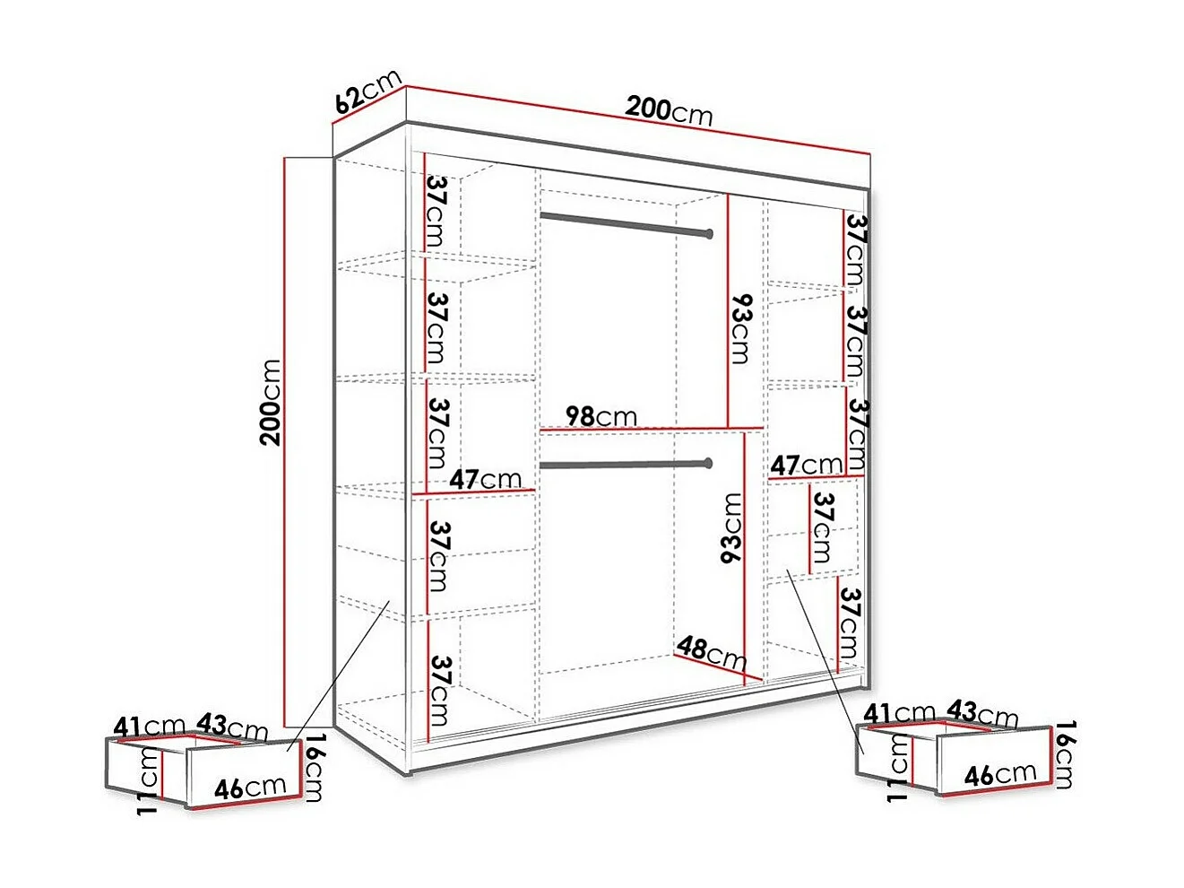 Roupeiro Hartford 262, Número de prateleiras: 7, 20x20x6cm