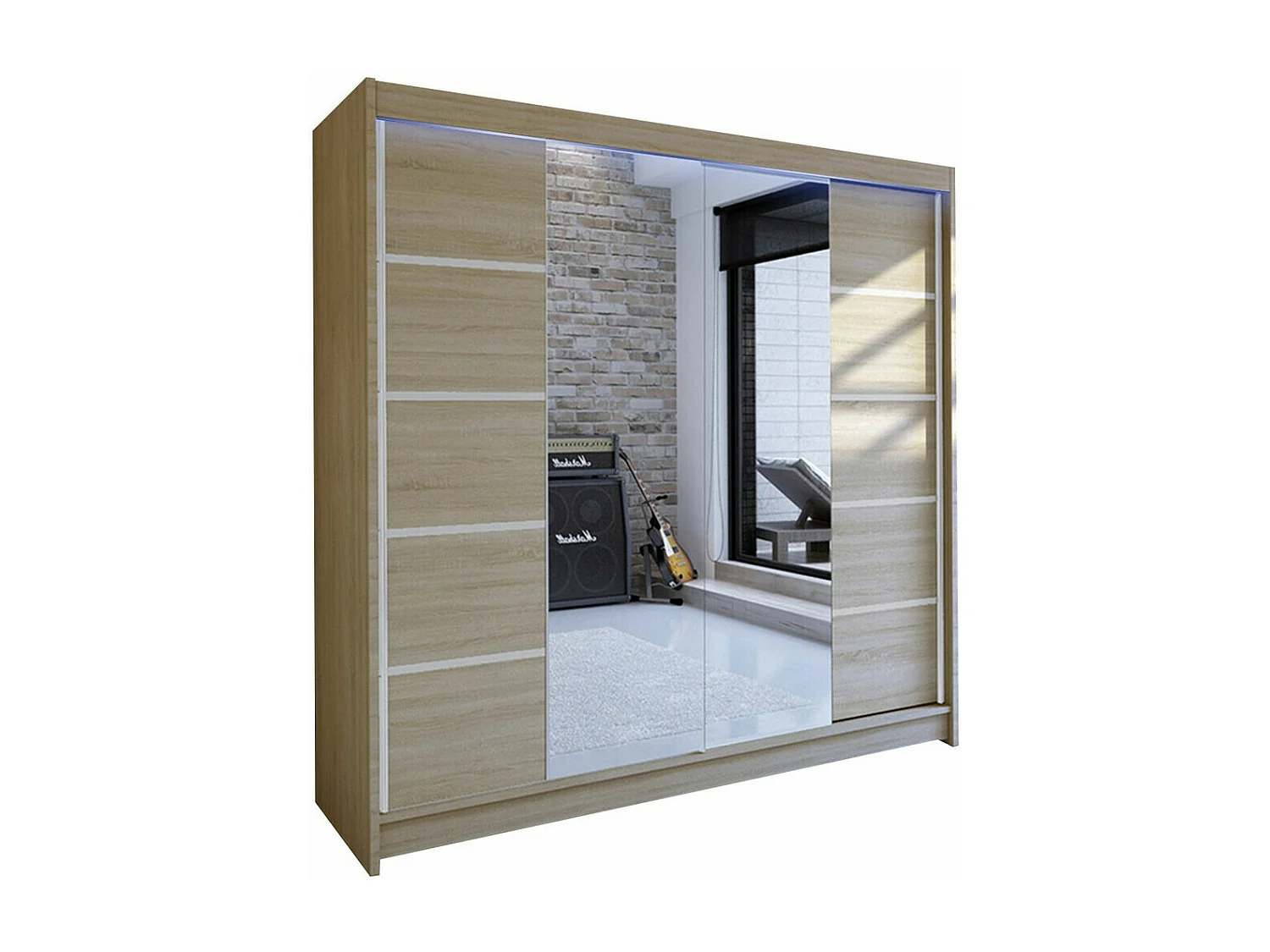 Armoire Closico 154, Sonoma chêne, 215x180x58cm, Portes d'armoire: Coulissantes