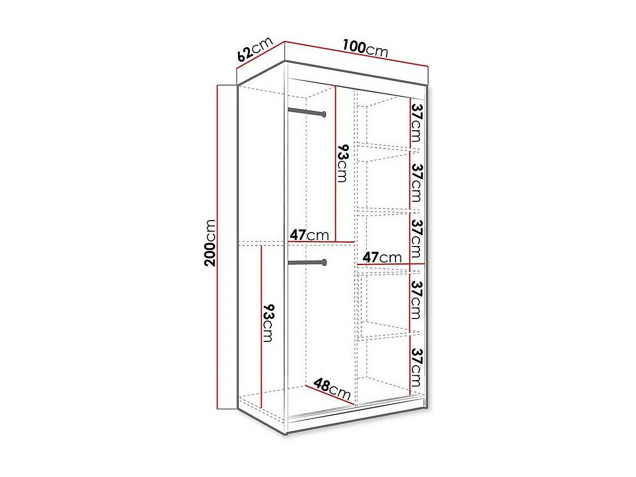 Armoire Hartford 246, Marbre blanc|Mat blanc, 200x100x62cm, Nombre d'étagères: 5