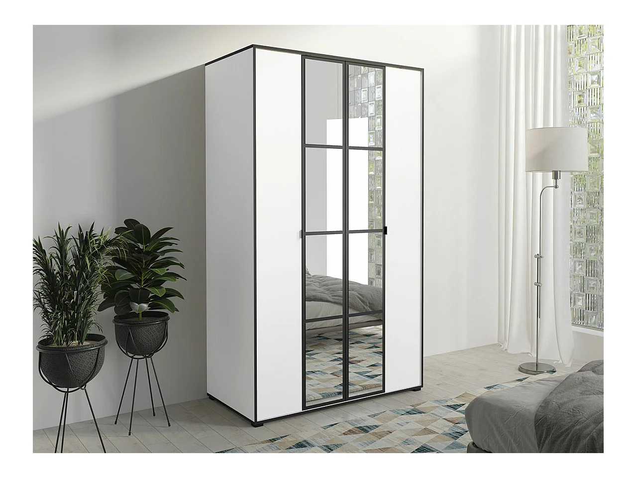 Armoire Toledo 117, Noir|Blanc, 206x120x65cm, Portes d'armoire: Avec des charnières