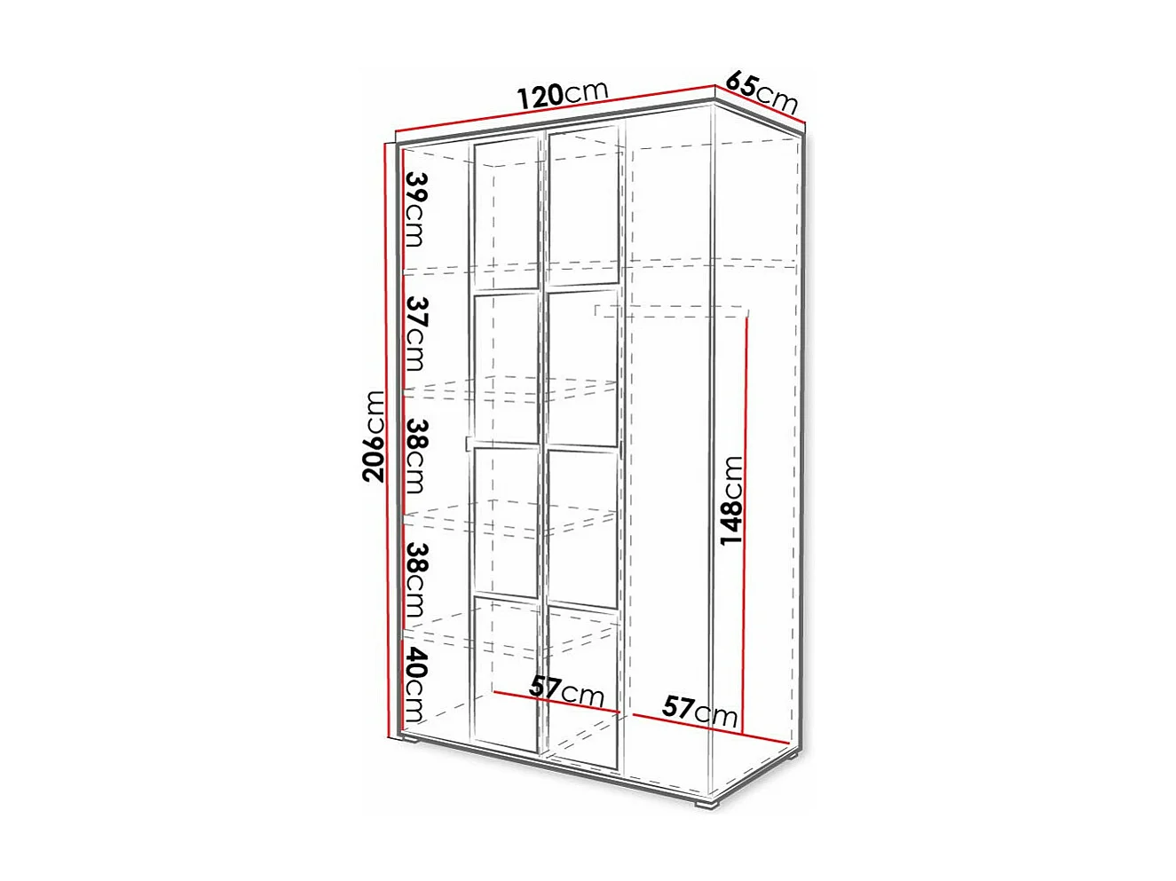Armario Toledo 117, Blanco|Negro, 206x120x65cm, Puertas de armario: Con bisagras