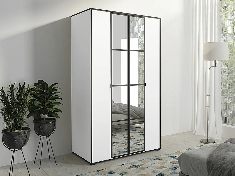 Armario Toledo 117, Blanco|Negro, 206x120x65cm, Puertas de armario: Con bisagras