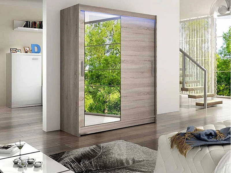 Armario Closico 112, Trufa roble, 200x150x58cm, Puertas de armario: Correderas