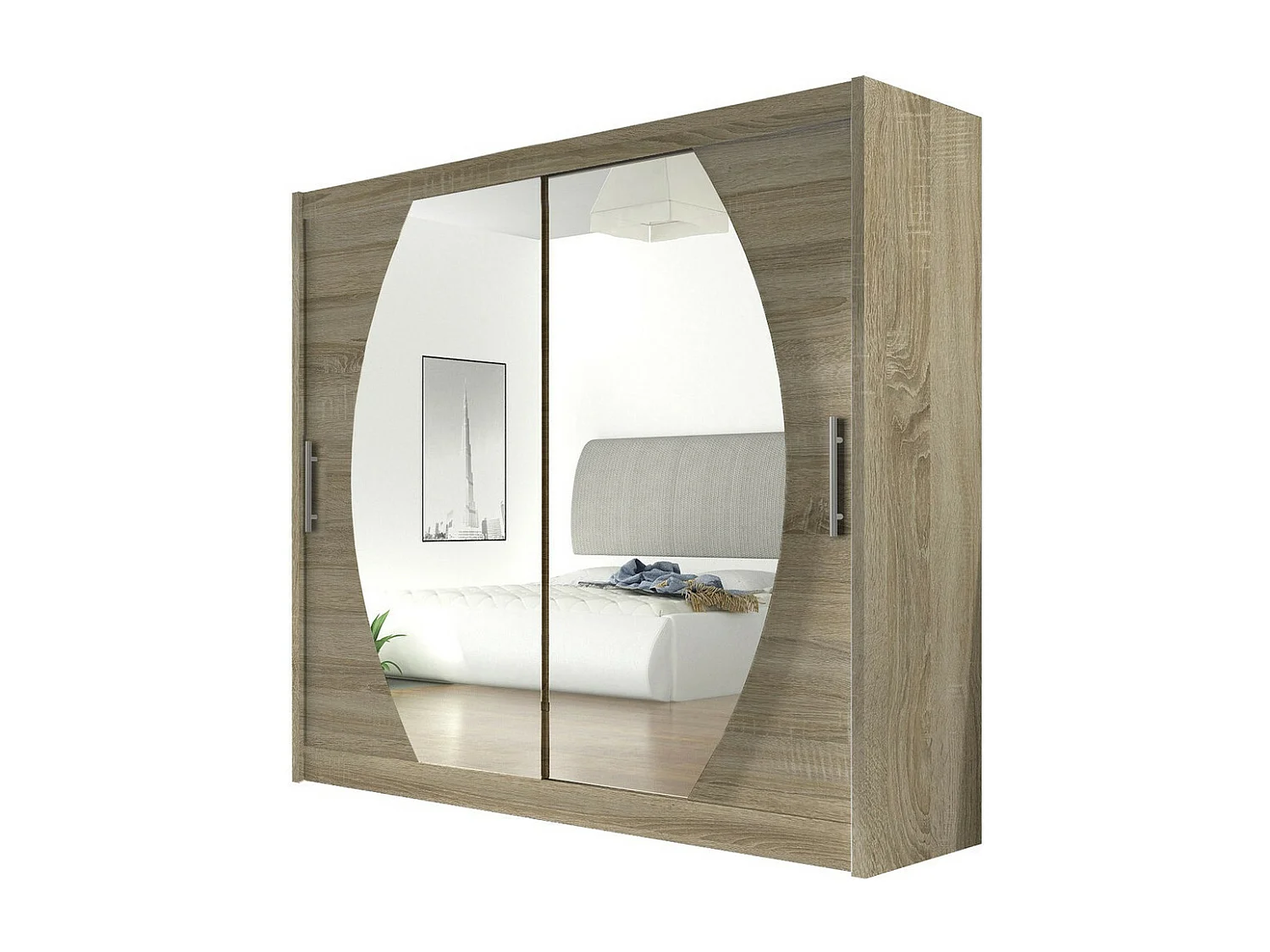 Armoire Closico 102, Sonoma chêne, 215x180x58cm, Portes d'armoire: Coulissantes