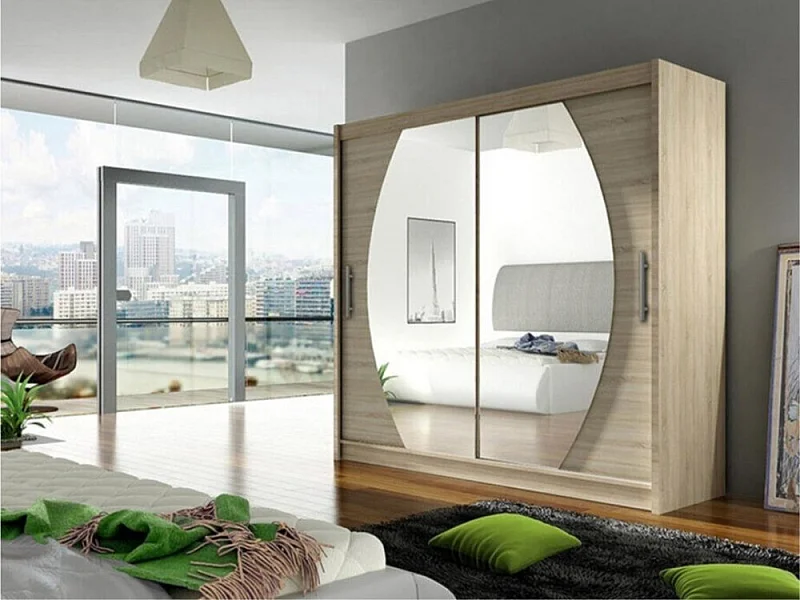 Armoire Closico 102, Sonoma chêne, 215x180x58cm, Portes d'armoire: Coulissantes