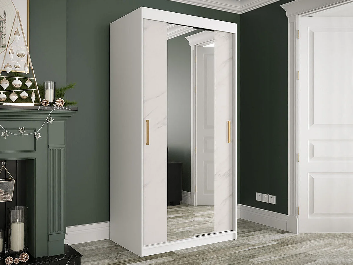 Armario Hartford 252, Mármol blanco|Mate blanco, 200x100x62cm, Número de estantes: 5