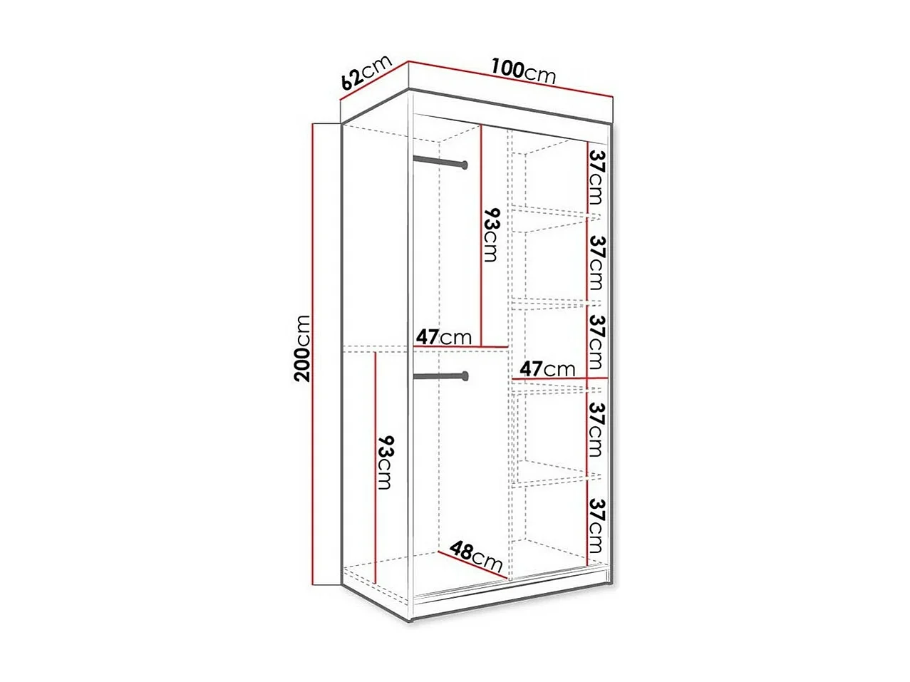 Armoire Hartford 252, Marbre blanc|Mat blanc, 200x100x62cm, Nombre d'étagères: 5
