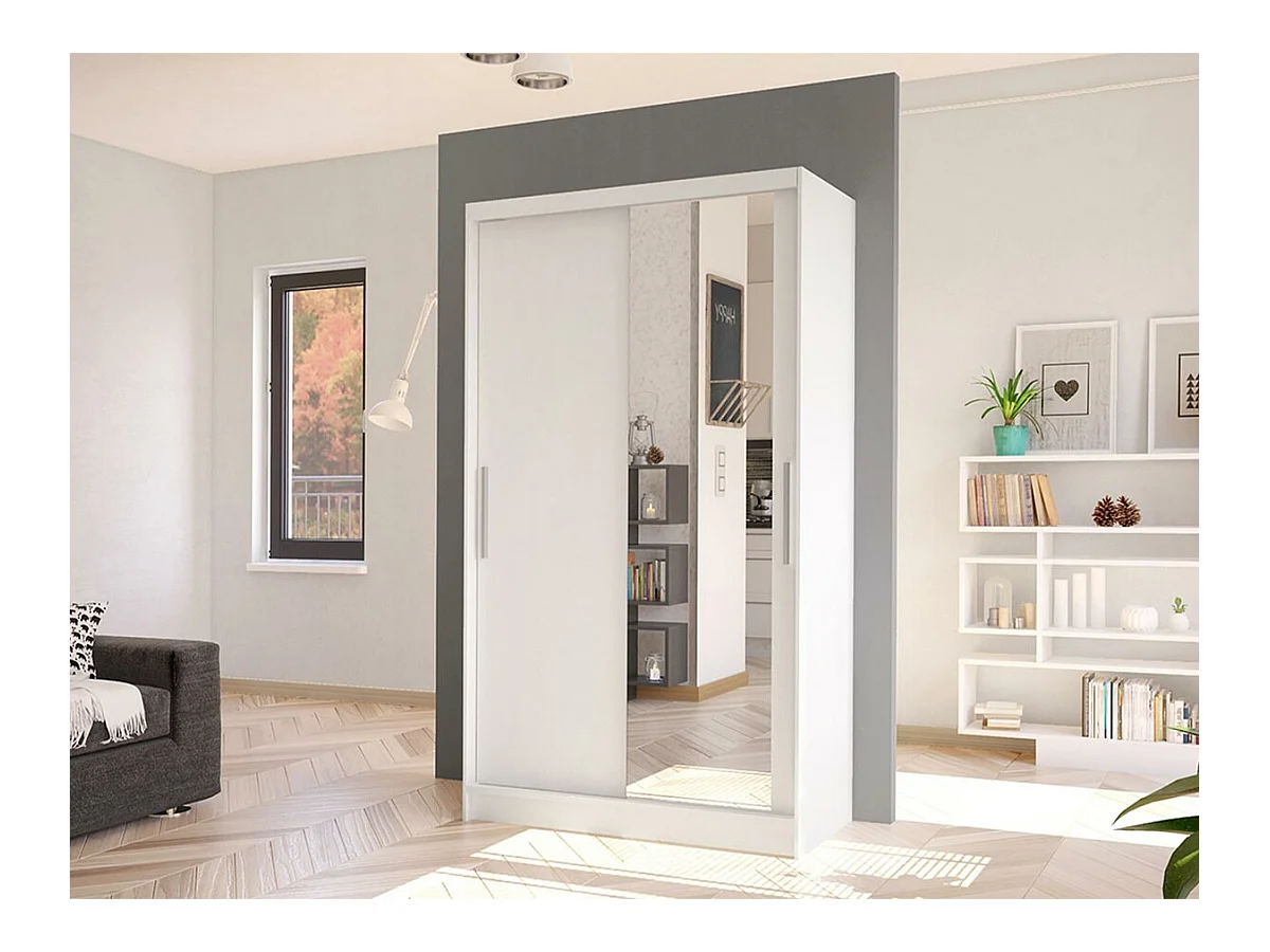Guardaroba Closico 164, Bianco, 200x100x58cm, Porte guardaroba: Scorrevoli