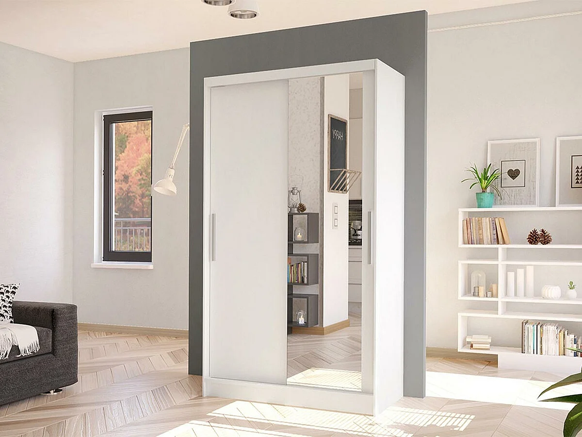 Armoire Closico 164, Blanc, 200x100x58cm, Portes d'armoire: Coulissantes