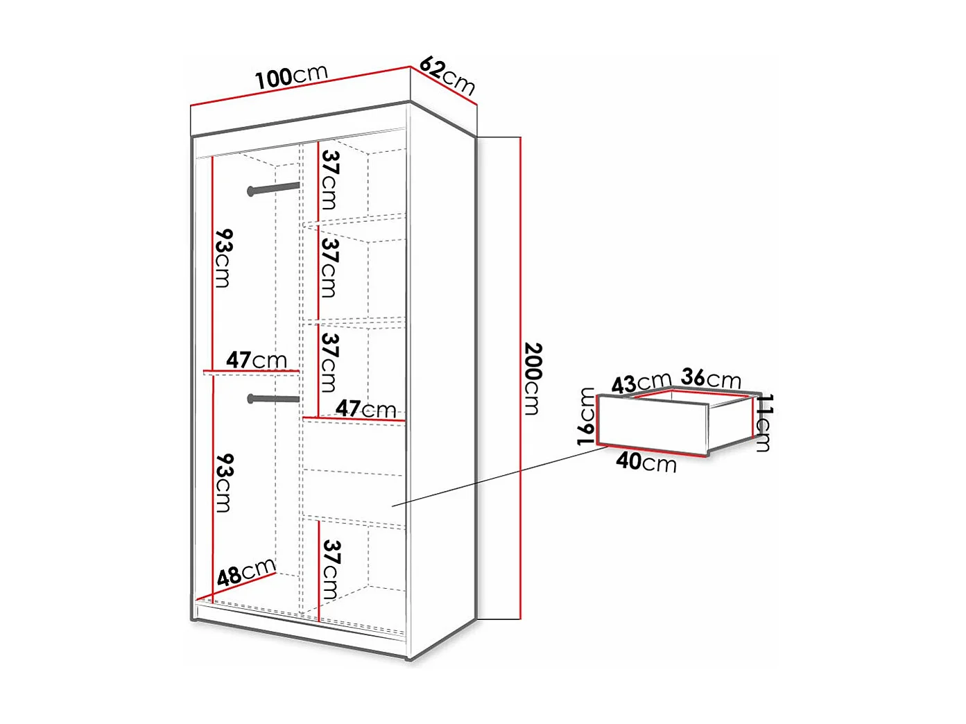 Armoire Hartford 306, Noir|Chêne Artisan, 200x100x62cm, Portes d'armoire: Coulissantes