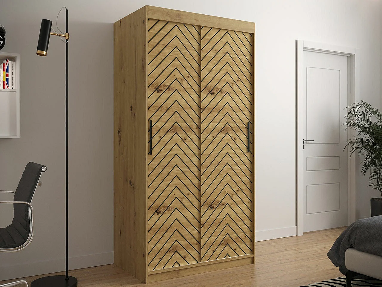 Armario Hartford 306, Roble Artisan|Negro, 200x100x62cm, Puertas de armario: Correderas