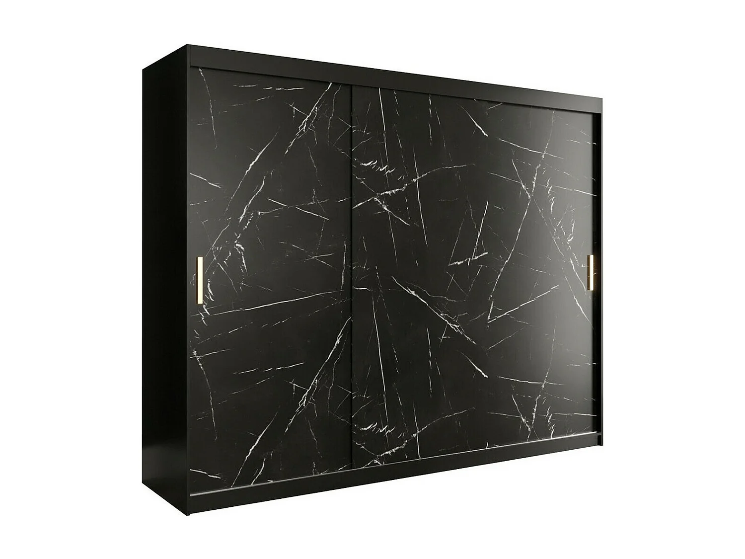 Armoire Hartford 251, Noir mat|Marbre noir, 200x250x62cm, Portes d'armoire: Coulissantes