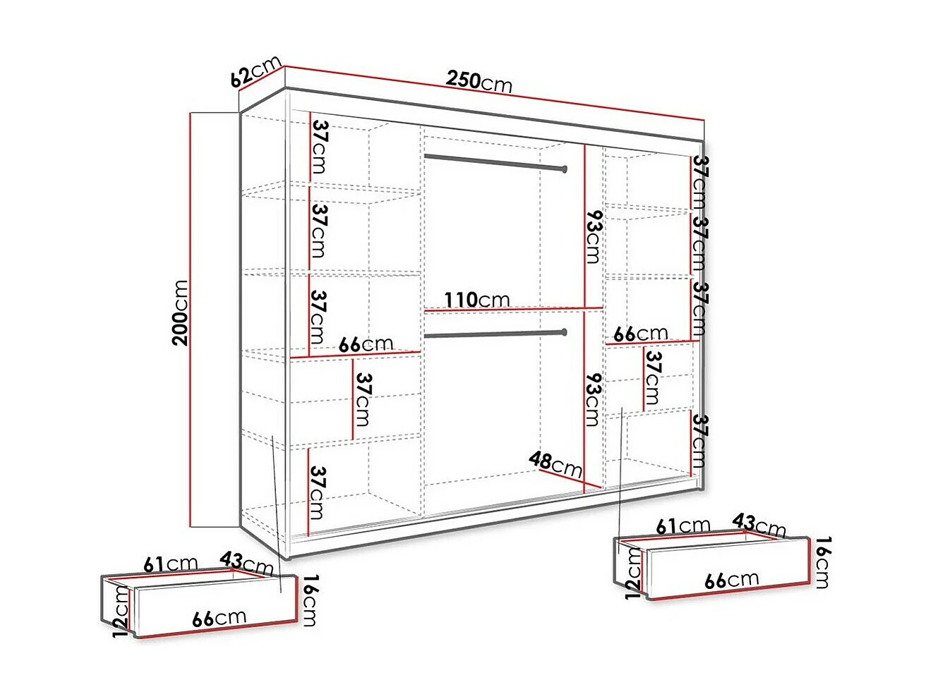 Armadio Hartford 251, Marmo nero|Nero opaco, 200x250x62cm, Porte armadi: Scorrevoli
