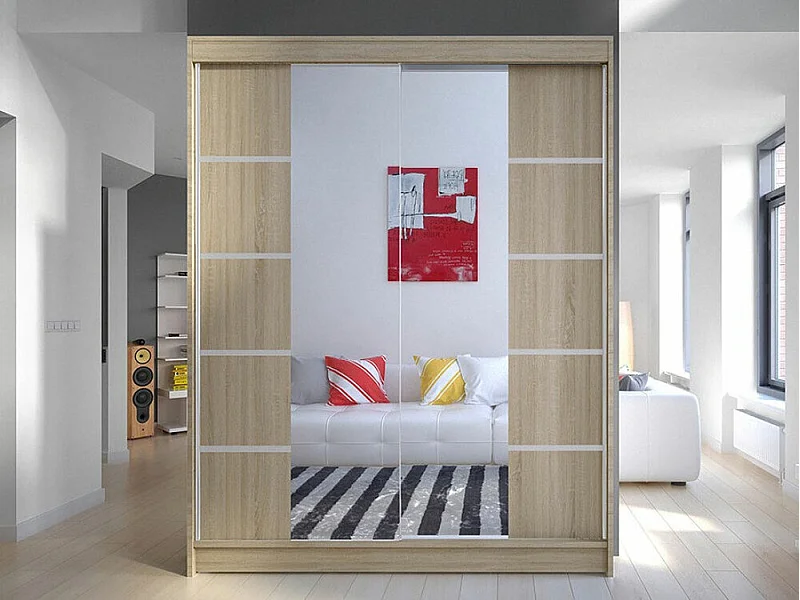 Armoire Closico 146, Sonoma chêne, 200x150x58cm, Portes d'armoire: Coulissantes