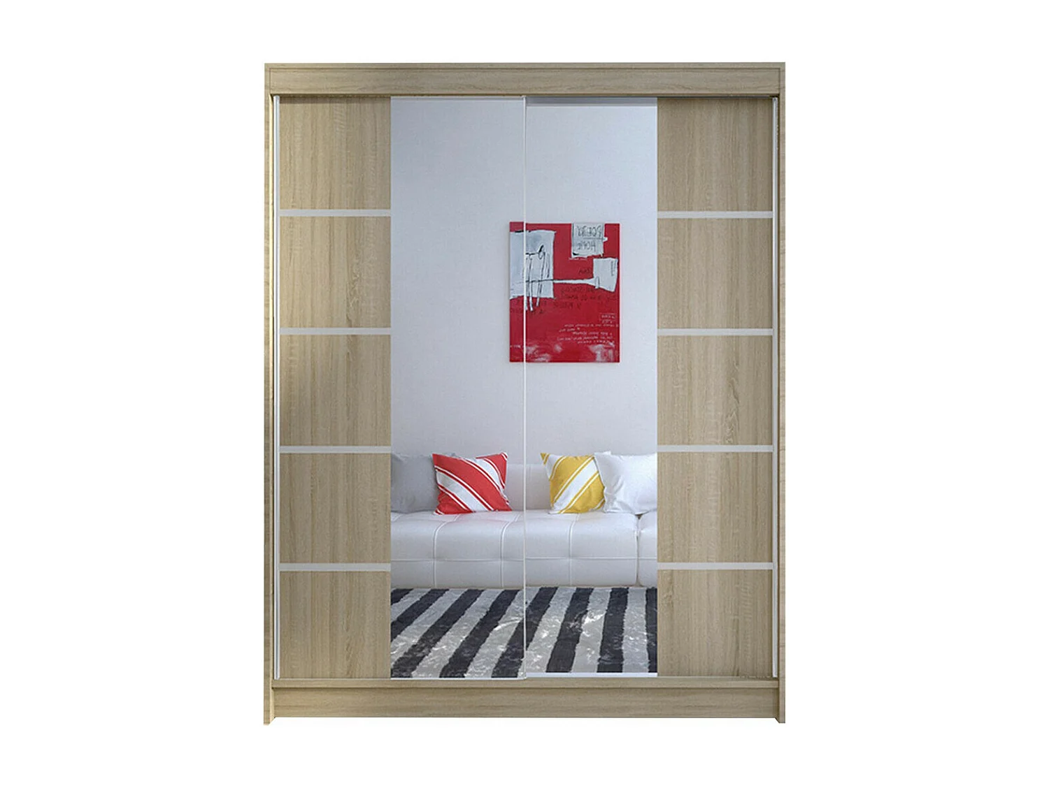 Armoire Closico 146, Sonoma chêne, 200x150x58cm, Portes d'armoire: Coulissantes