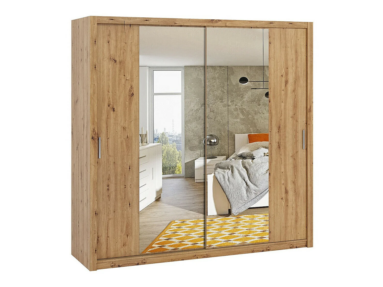 Armoire Catromi 110, Chêne Artisan, 215x220x62cm, Portes d'armoire: Coulissantes