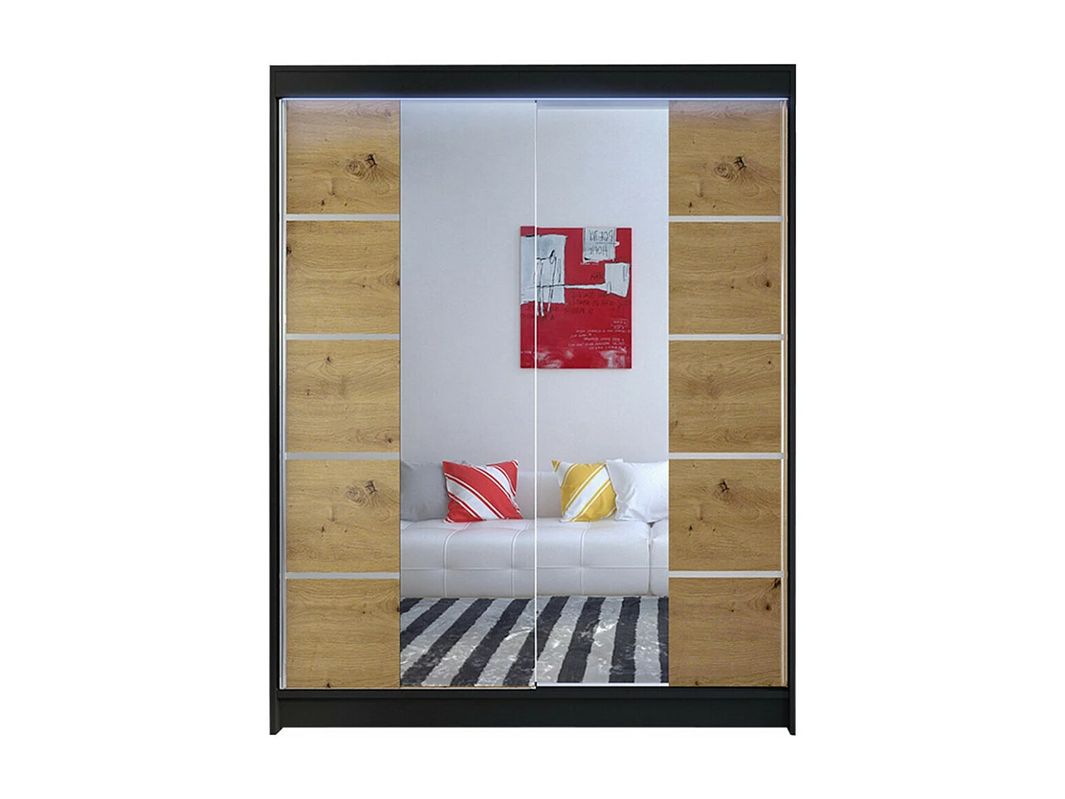 Armario Closico 146, Roble Artisan|Negro, 200x150x58cm, Puertas de armario: Correderas