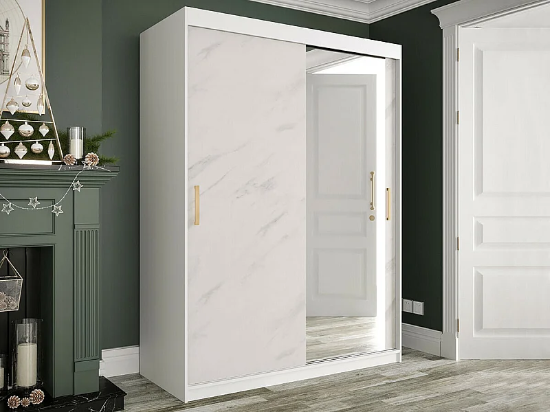 Armario Hartford 260, Mármol blanco|Mate blanco, 200x150x62cm, Número de estantes: 4