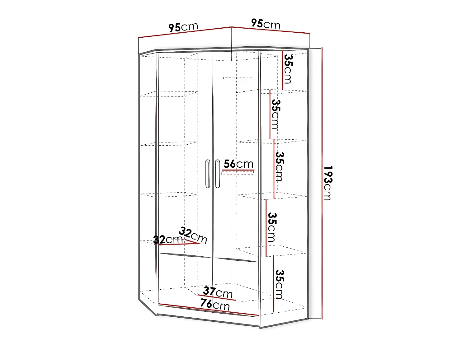 Armoire d'angle Veravie 102, Graphite|Blanc|Gris clair, 193x95x95cm, Nombre d'étagères: 8