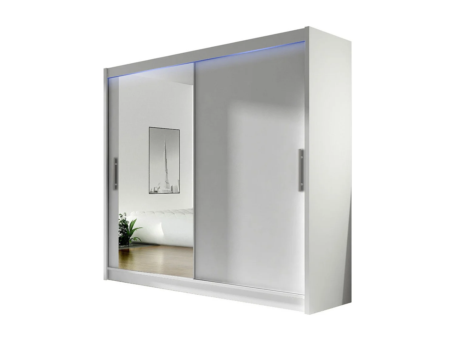 Armario Closico 107, Blanco, 215x180x58cm, Puertas de armario: Correderas