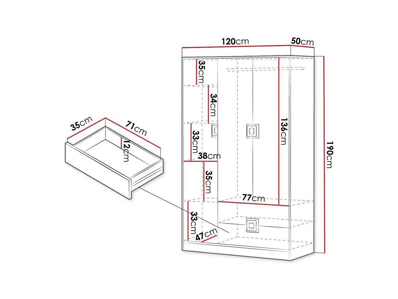 Armoire Tolfere 103, Blanc|Turquoise|Chêne clair, 190x120x50cm, Nombre d'étagères: 4