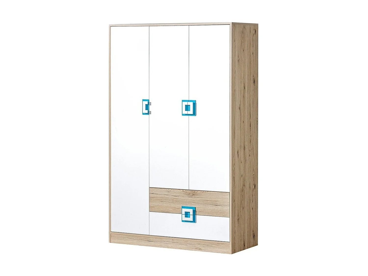 Armoire Tolfere 103, Chêne clair|Blanc|Turquoise, 190x120x50cm, Nombre d'étagères: 4