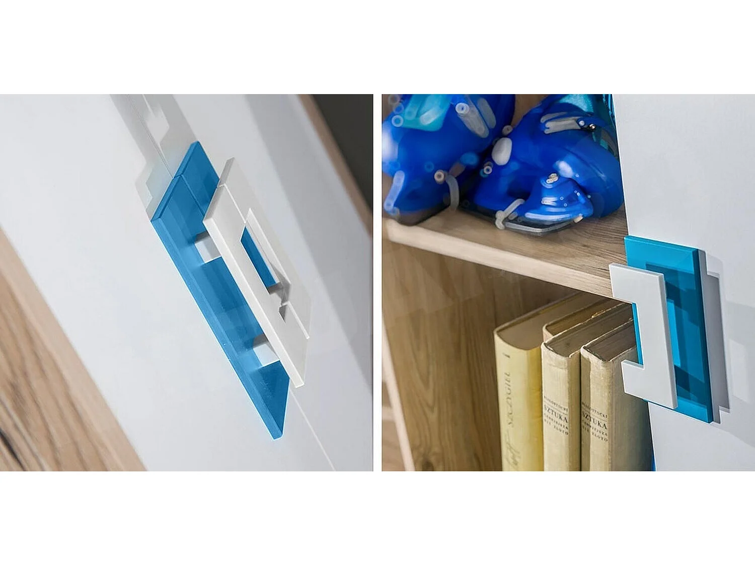 Armoire Tolfere 103, Chêne clair|Blanc|Turquoise, 190x120x50cm, Nombre d'étagères: 4