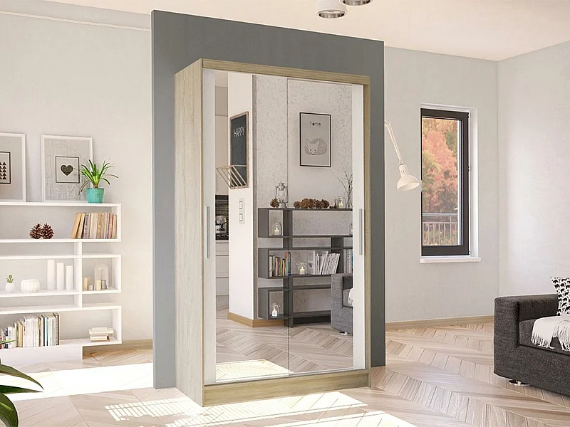 Armario Closico 165, Roble Sonoma|Blanco, 200x100x58cm, Puertas de armario: Correderas