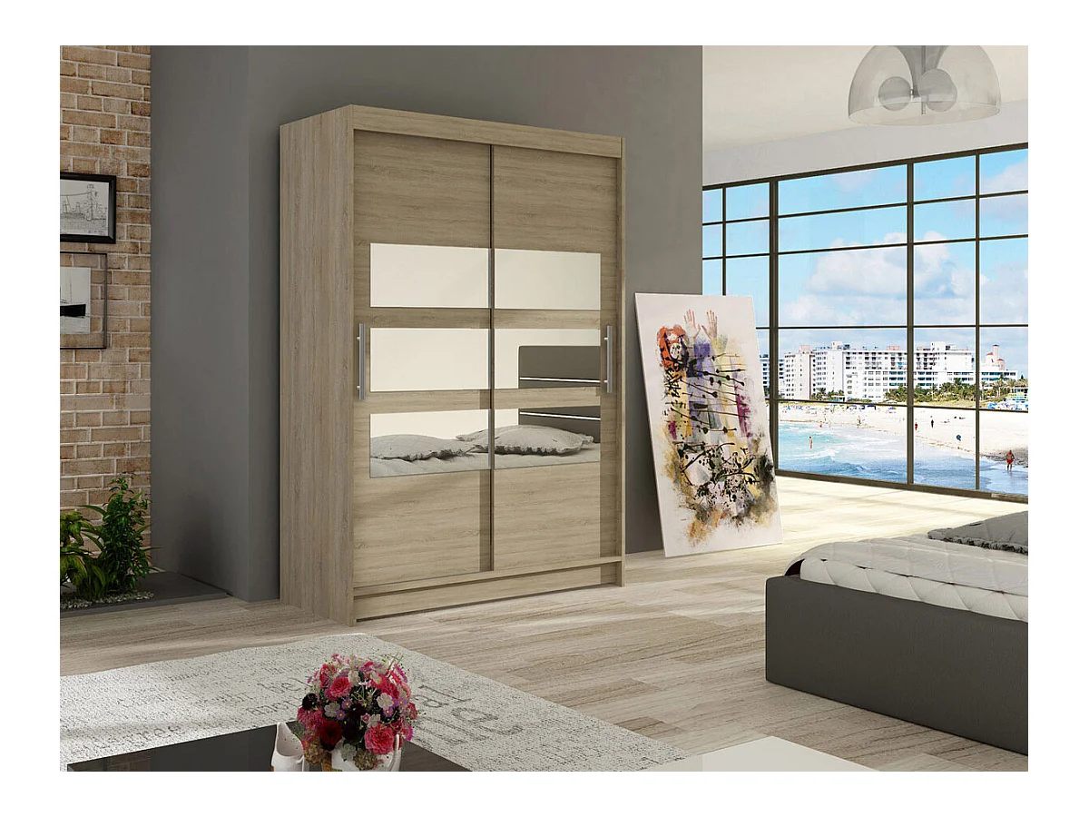 Armario Closico 109, Roble Sonoma, 200x120x58cm, Puertas de armario: Correderas
