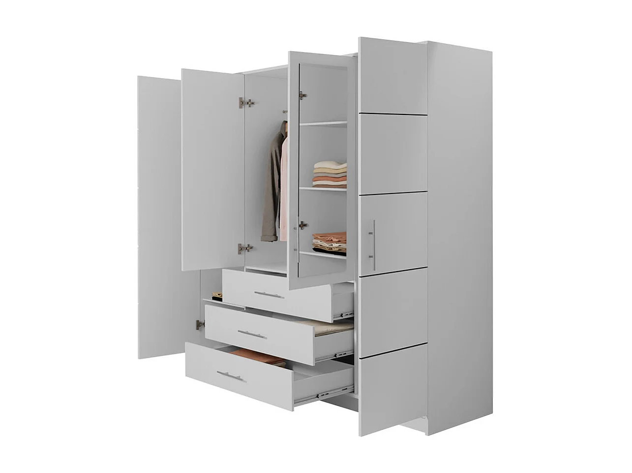 Armoire Dortivu 147, Blanc, 245x196x58cm, Portes d'armoire: Avec des charnières