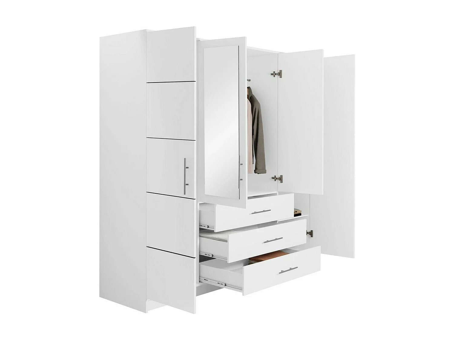 Armoire Dortivu 147, Blanc, 245x196x58cm, Portes d'armoire: Avec des charnières