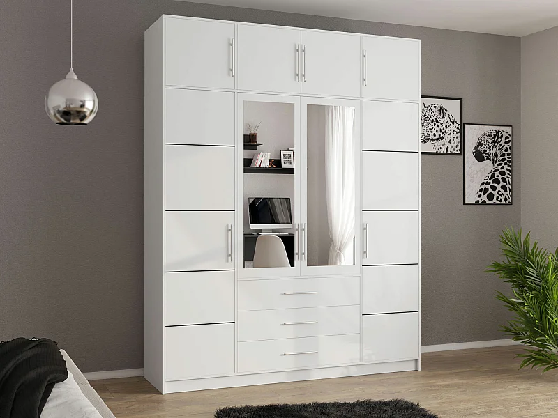 Armario Dortivu 147, Blanco, 245x196x58cm, Puertas de armario: Con bisagras
