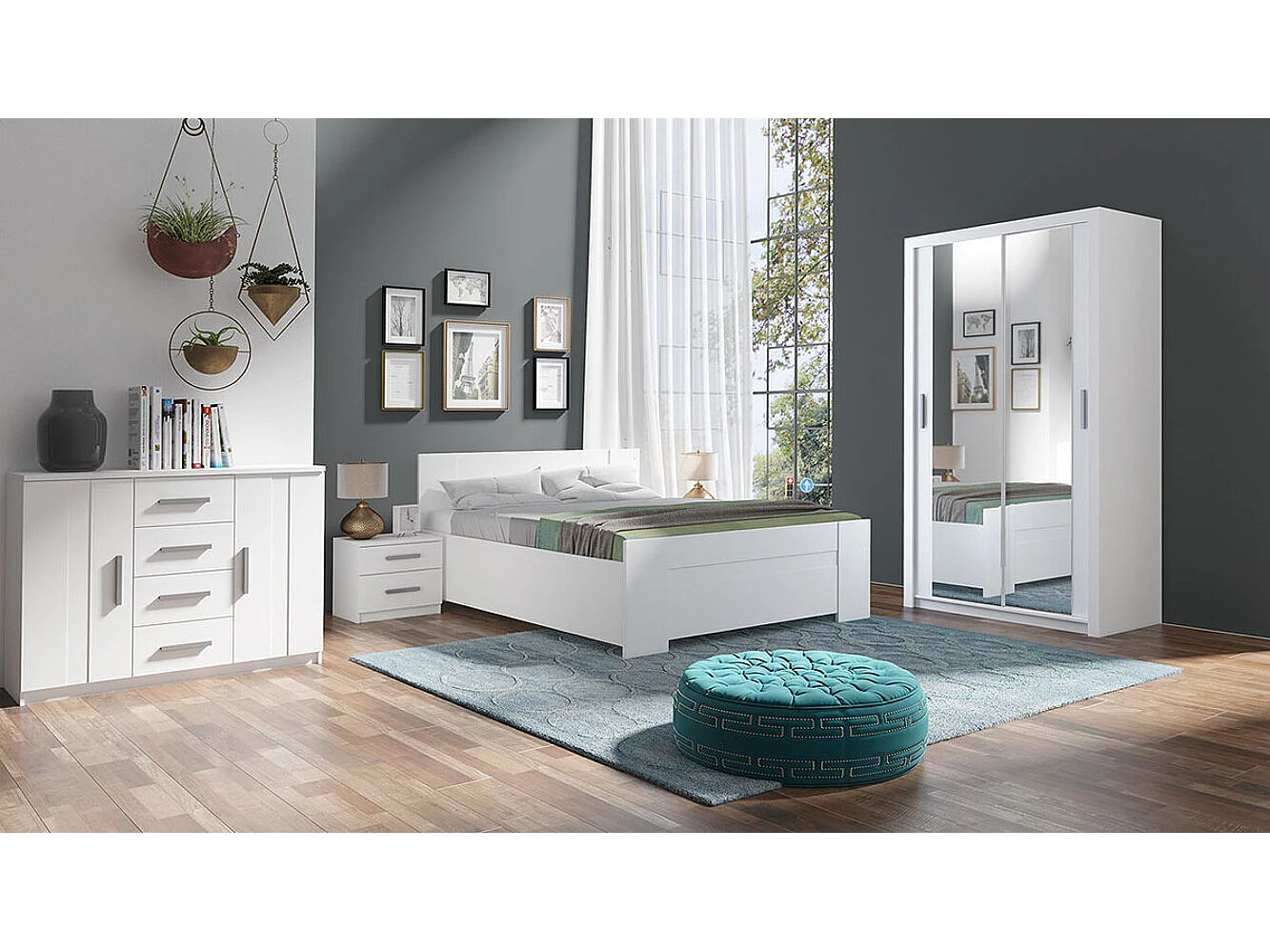 Armario Catromi 104, Blanco, 215x120x62cm, Puertas de armario: Correderas