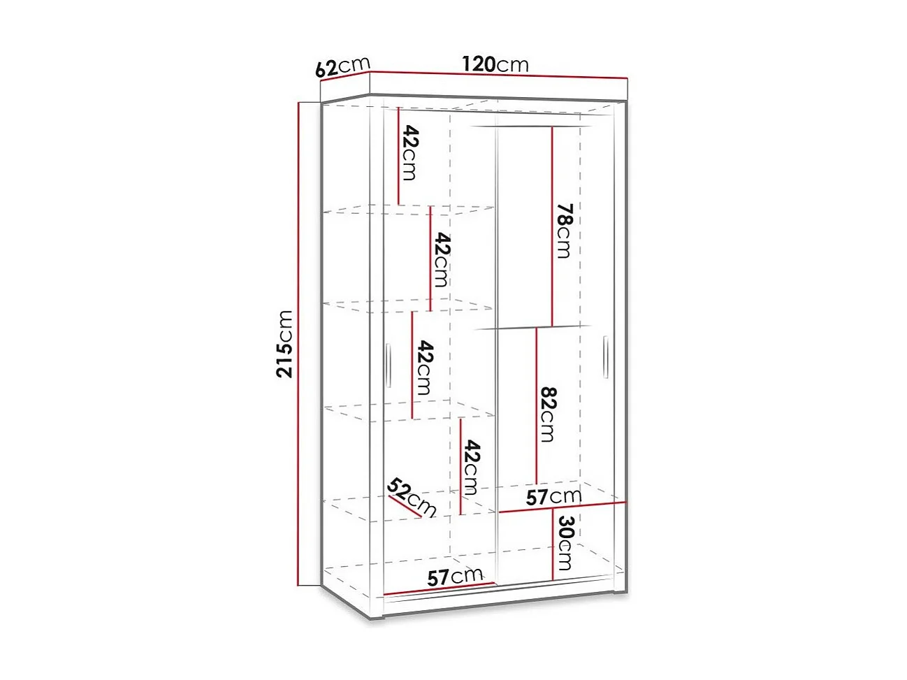 Armario Catromi 104, Blanco, 215x120x62cm, Puertas de armario: Correderas