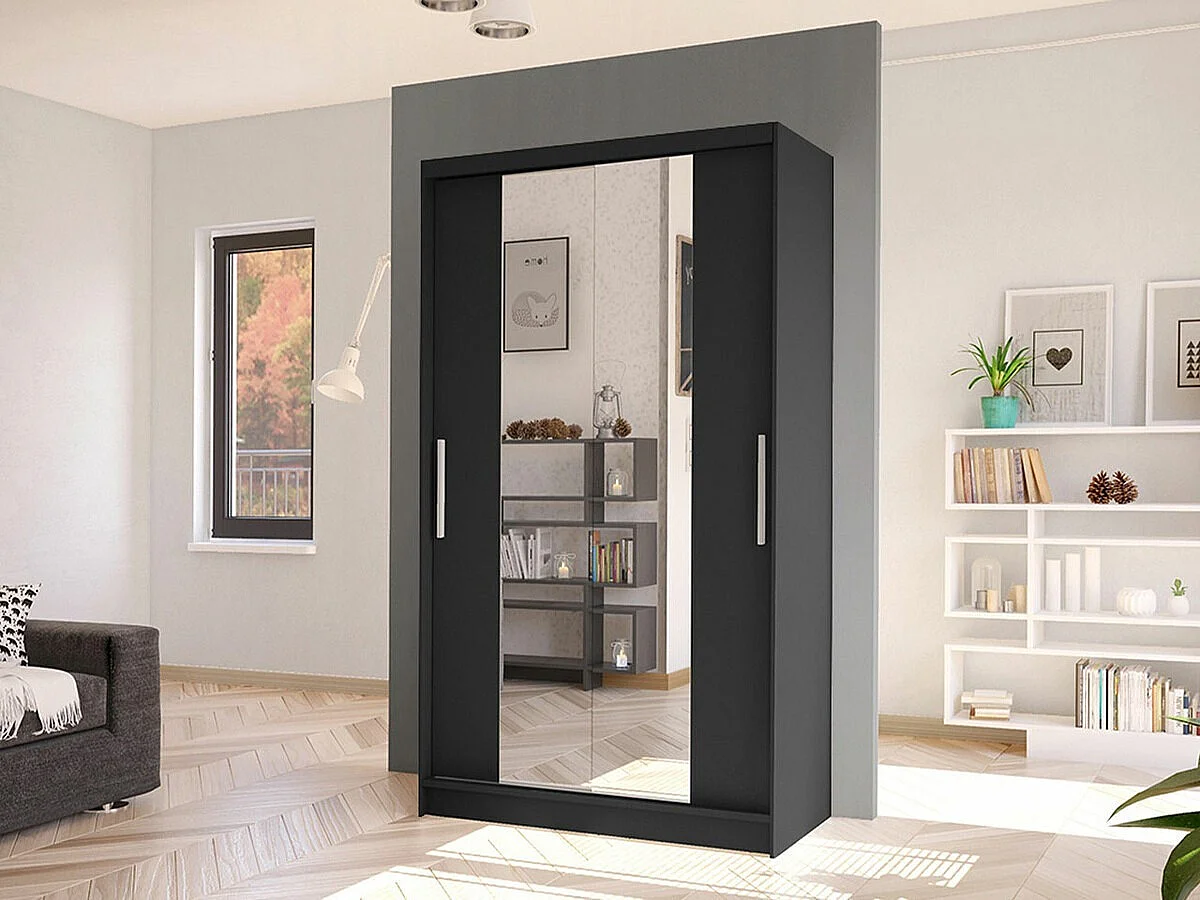 Armoire Closico 163, Noir, 200x100x58cm, Portes d'armoire: Coulissantes