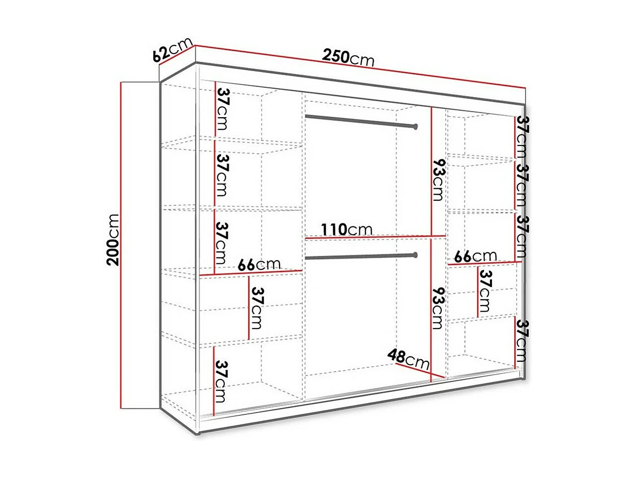 Armario Hartford 245, Mármol blanco|Mate blanco, 200x250x62cm, Número de estantes: 9